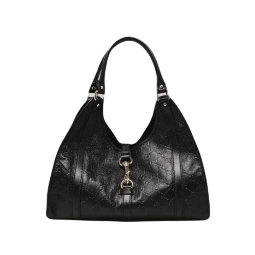 Gucci Black Embossed Leather Hobo Bag with Silver Hardware